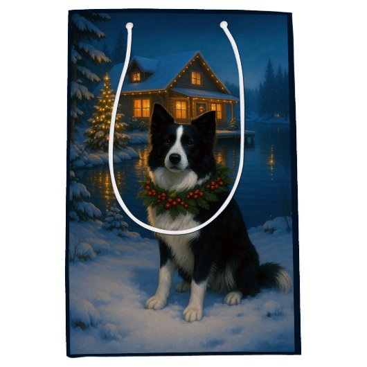 Border Collie Holiday  Medium Cadeauzakje (Voorkant)