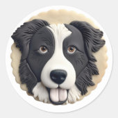 Border Collie Hond 3D Geïnspireerd Ronde Sticker (Voorkant)