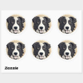 Border Collie Hond 3D Geïnspireerd Ronde Sticker (Vel)