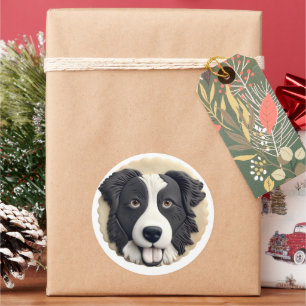 Border Collie Hond 3D Geïnspireerd  Ronde Sticker
