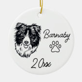 Border Collie Hond Aangepaste Naam & Jaar Lijnteke Keramisch Ornament (Voorkant)