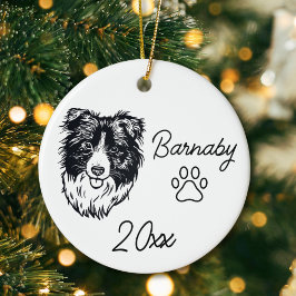 Border Collie Hond Aangepaste Naam & Jaar Lijnteke Keramisch Ornament