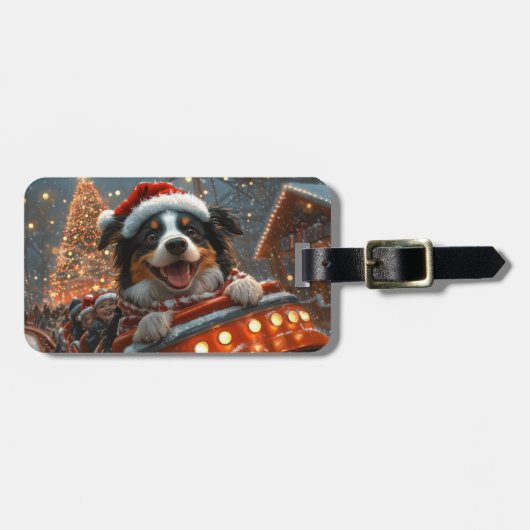 Border Collie Hond Achtbaan Kerstmis Bagagelabel (Voorkant horizontaal)