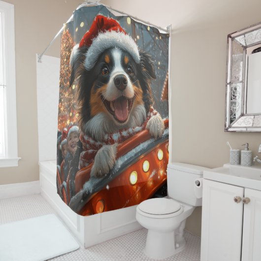 Border Collie Hond Achtbaan Kerstmis Douchegordijn (In situ)