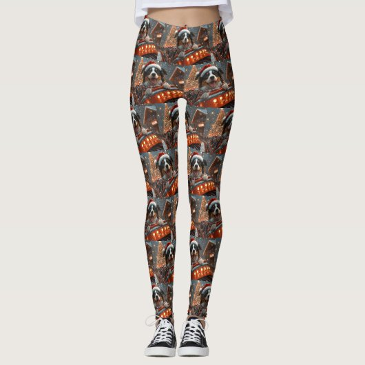 Border Collie Hond Achtbaan Kerstmis Leggings (Voorkant)