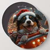 Border Collie Hond Achtbaan Kerstmis Ronde Button 6,0 Cm (Voorkant /achterkant)
