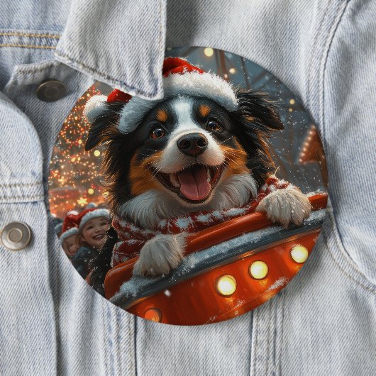 Border Collie Hond Achtbaan Kerstmis Ronde Button 6,0 Cm (In situ)