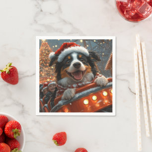 Border Collie Hond Achtbaan Kerstmis Servet