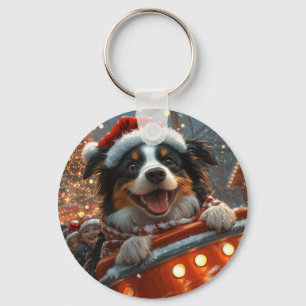 Border Collie Hond Achtbaan Kerstmis Sleutelhanger