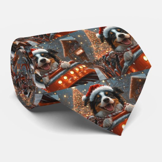 Border Collie Hond Achtbaan Kerstmis Stropdas (Opgerold)