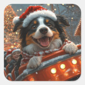 Border Collie Hond Achtbaan Kerstmis Vierkante Sticker (Voorkant)