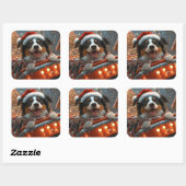 Border Collie Hond Achtbaan Kerstmis Vierkante Sticker (Vel)