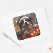 Border Collie Hond Achtbaan Kerstmis Vierkante Sticker (Envelop)