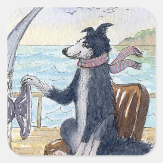 Border Collie hond afronden golven bij zee Vierkante Sticker (Voorkant)