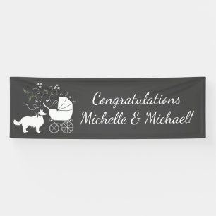 Border Collie Hond Baby Shower Puppy Grijs Spandoek