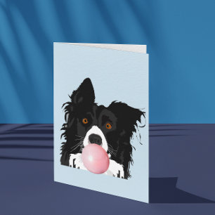 Border Collie Hond Blaast Kauwgom Bubbel Kaart