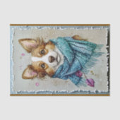 Border Collie Hond, Blauwe Sjaal, Sneeuw BZ3 Decou Tissuepapier (Voorkant)