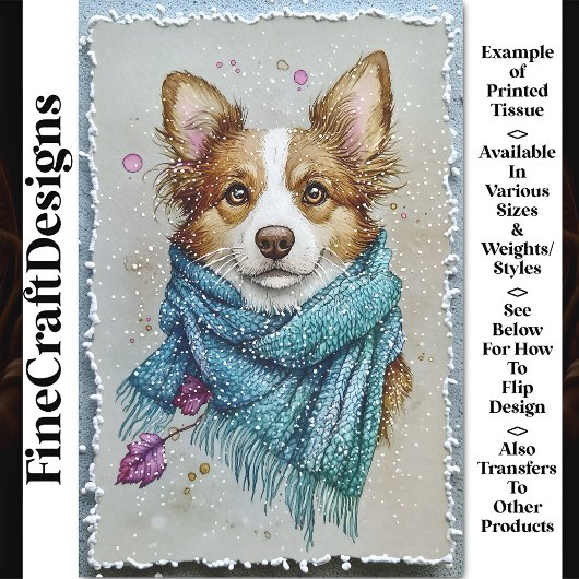 Border Collie Hond, Blauwe Sjaal, Sneeuw BZ3 Decou Tissuepapier