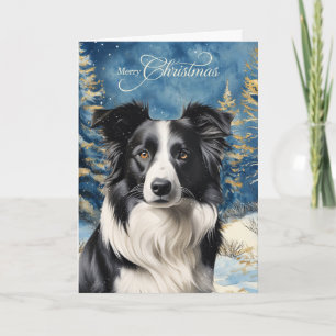 Border Collie Hond Bosrijk Bos Kerstmis Feestdagen Kaart