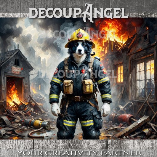 Border Collie Hond Brandweerman - Decoupage - Tissuepapier