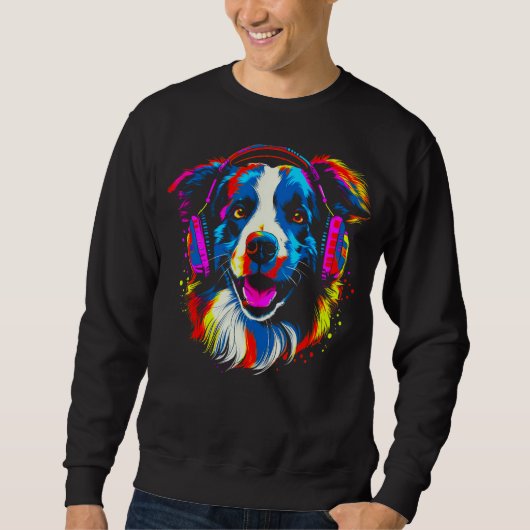 Border Collie Hond DJ Muziek Trui (Voorkant)