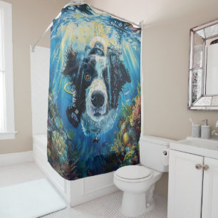 Border Collie Hond Duiken Onderwater Douchegordijn