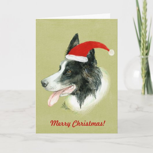 Border Collie Hond Een Kerstmis Kerstman Hoed Feestdagen Kaart (Voorkant)