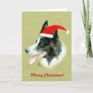 Border Collie Hond Een Kerstmis Kerstman Hoed Feestdagen Kaart