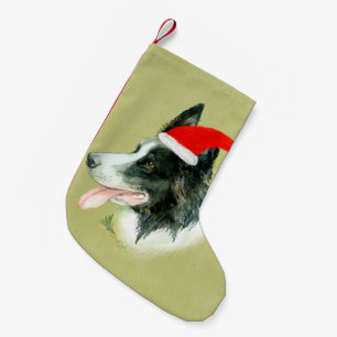 Border Collie Hond Een Kerstmis Kerstman Hoed Kleine Kerstsok