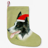Border Collie Hond Een Kerstmis Kerstman Hoed Kleine Kerstsok (Voorkant)