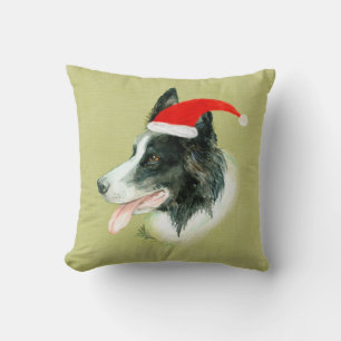 Border Collie Hond Een Kerstmis Kerstman Hoed Kussen