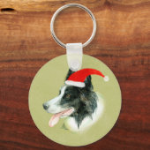 Border Collie Hond Een Kerstmis Kerstman Hoed Sleutelhanger (Voorkant)