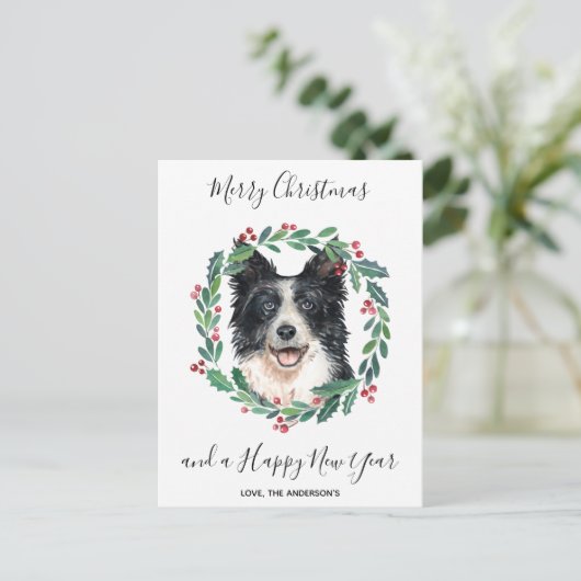 Border Collie Hond Elegant Vrolijk Kerstfeest Feestdagenkaart (Staand voorkant)