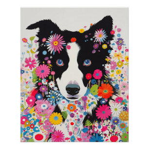 Border Collie Hond en Bloemen 005 - Tailor juweel Perfect Poster