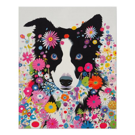 Border Collie Hond en Bloemen 005 - Tailor juweel Perfect Poster (Voorkant)