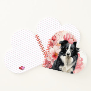 Border Collie-hond en opvallende roze lelies Notitieboek