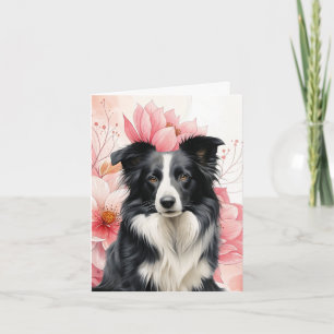 Border Collie-hond en opvallende roze lelies Notitiekaartje