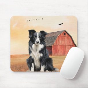 Border Collie-hond en rode schuur boerderij Muismat
