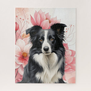 Border Collie-hond en vette roze lelies Legpuzzel