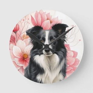 Border Collie-hond en vette roze lelies Ronde Klok