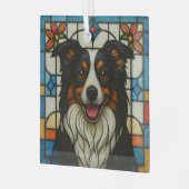 Border Collie hond "Gebrandschilderd glas"  Glas Ornament (Voorkant links)