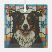 Border Collie hond "Gebrandschilderd glas"  Glas Ornament (Voorkant)