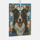 Border Collie hond "Gebrandschilderd glas"  Glas Ornament (Voorkant Rechts)