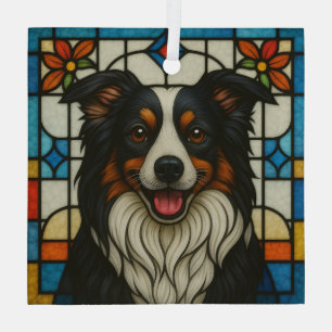 Border Collie hond "Gebrandschilderd glas" Glas Ornament