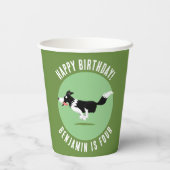 Border Collie hond gepersonaliseerde verjaardag ca Papieren Bekers (Achterkant)