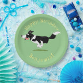 Border Collie hond gepersonaliseerde verjaardag ca Papieren Bordje (Feest)
