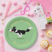 Border Collie hond gepersonaliseerde verjaardag ca Papieren Bordje (Feest)