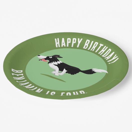 Border Collie hond gepersonaliseerde verjaardag ca Papieren Bordje (Gekanteld)