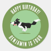 Border Collie hond gepersonaliseerde verjaardag ca Ronde Sticker (Voorkant)