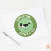Border Collie hond gepersonaliseerde verjaardag ca Ronde Sticker (Envelop)
